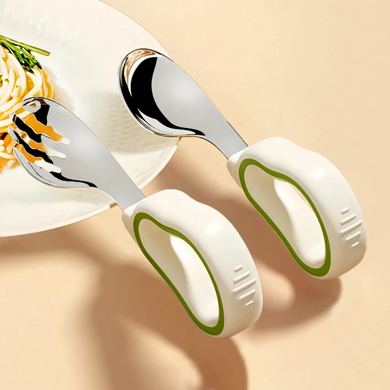 تدريب تناول الطعام للأطفال، ملعقة وشوكة من السيليكون الناعم، أدوات مائدة للأطفال الصغار، تعلم تناول الطعام، أدوات مائدة شوكة ناعمة للتدريب على أدوات مائدة الأطفال #2