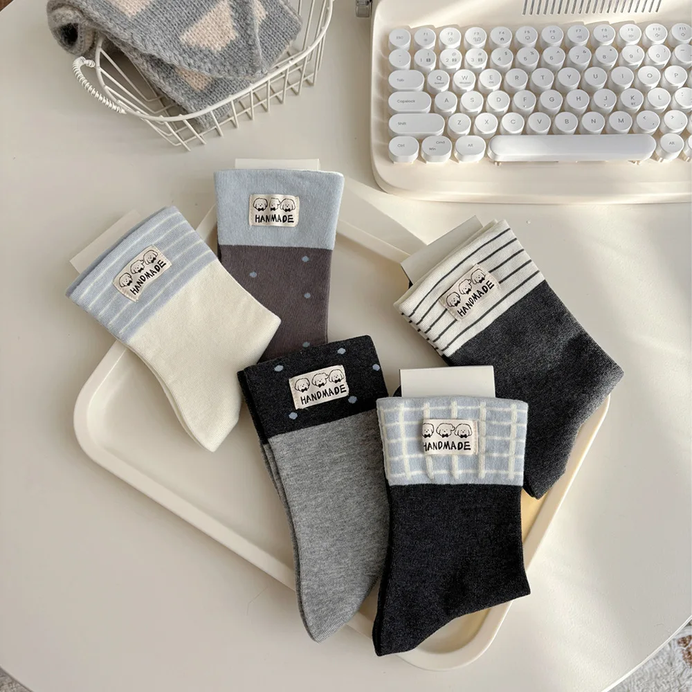 

Women's Socks Harajuku Japanese Cartoon Splicing Cute Funny Kawaii Mid Tube Socks Comfortable High-quality Cotton Socks For Girl