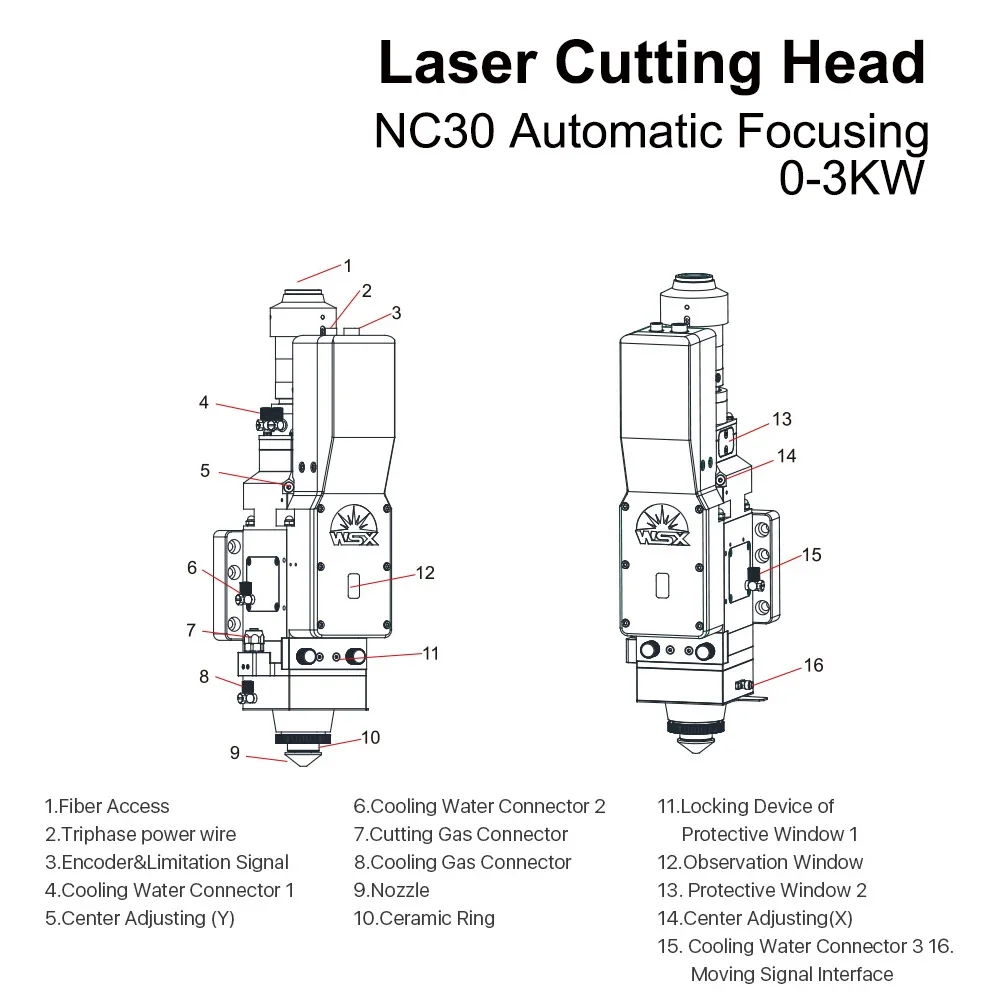 Wsx 0-3kw automatische fokussierung nc30 faserlaser schneidkopf max laser leistung 3000w für metalls ch neiden