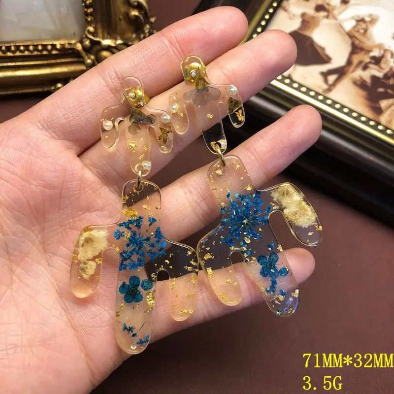 Creative simple lines cactus earrings  flower jelly resin temperament earrings jewelry