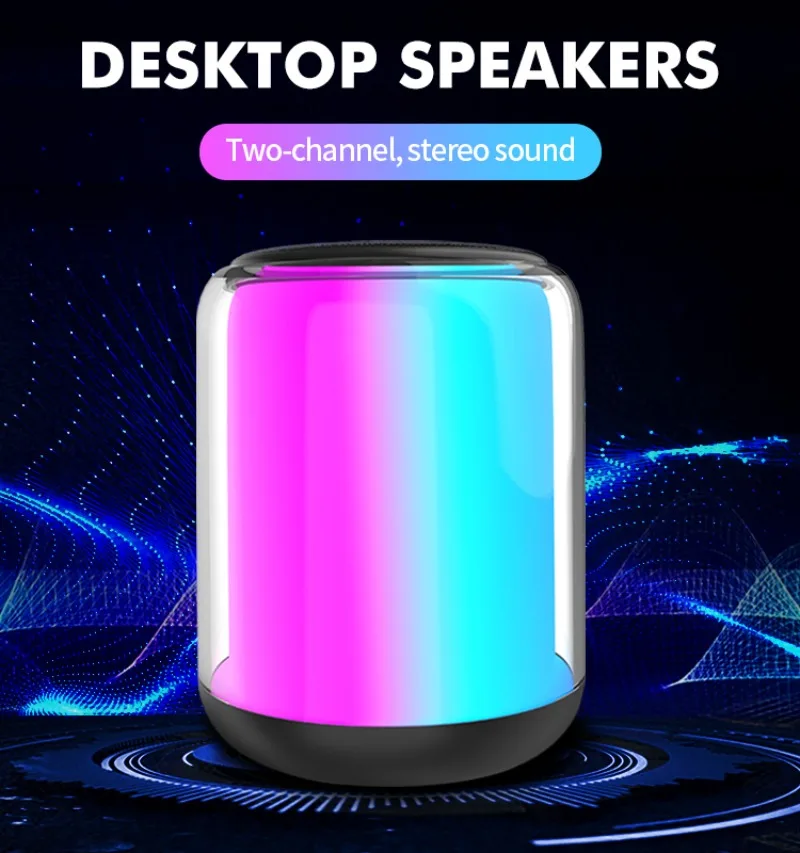 Portable RGB Flashing Light Bluetooth 5.2 Wireless Stereo Speakers Mini Wired Computer Speaker Compatible Laptop TV Mobile Phone