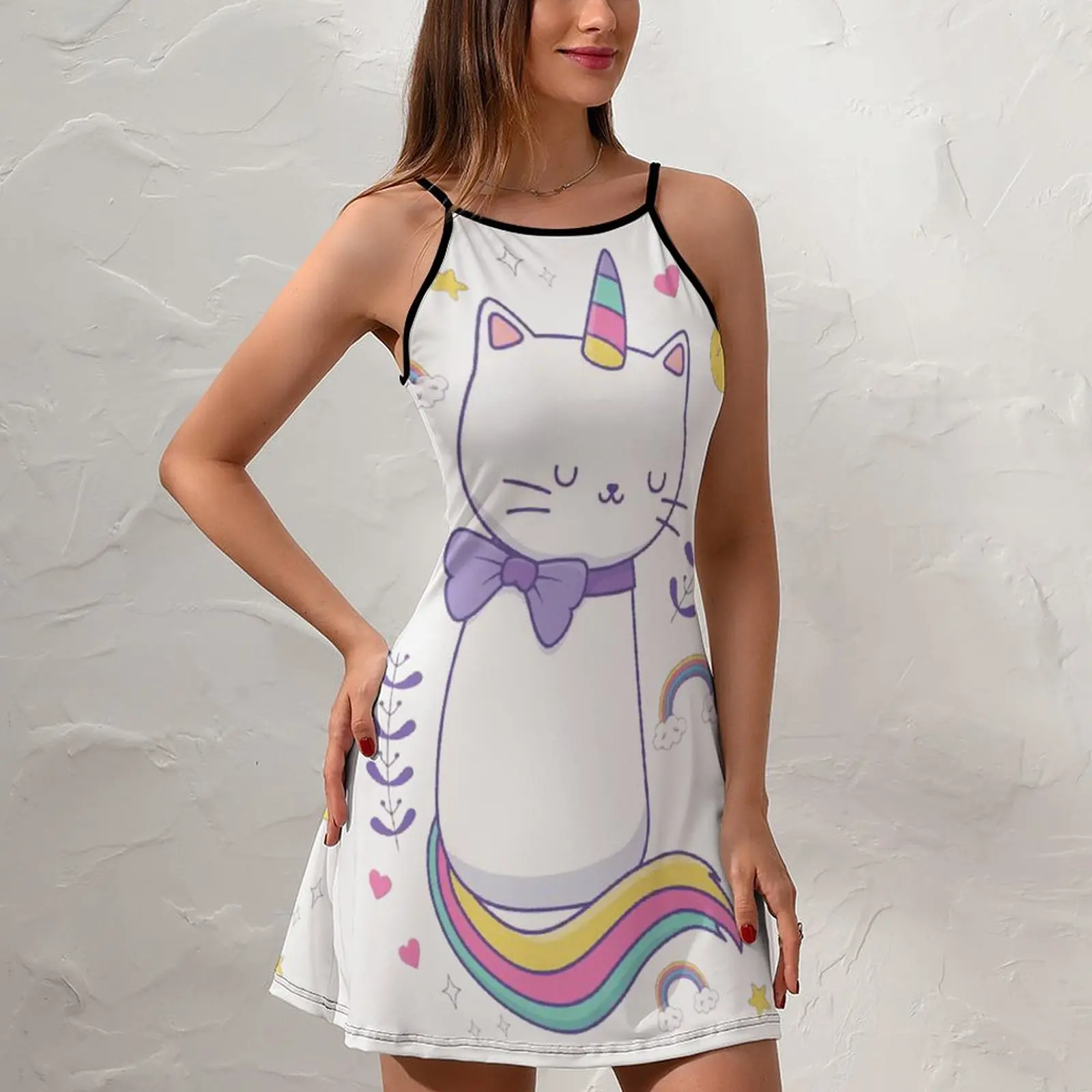 Divertidos De Cat Unicornio For Sale  Women's Sling Dress Graphic Sexy Woman's Clothing Casual Cocktails Suspender Dress