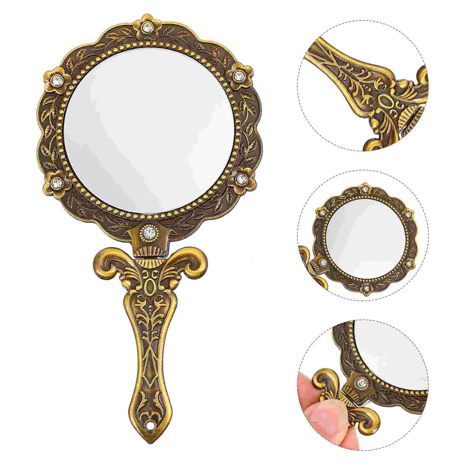 

Table Top Mirror Handheld Vanity Girlfriend Gift Portable Vintage Mini Rhinestone Makeup Woman