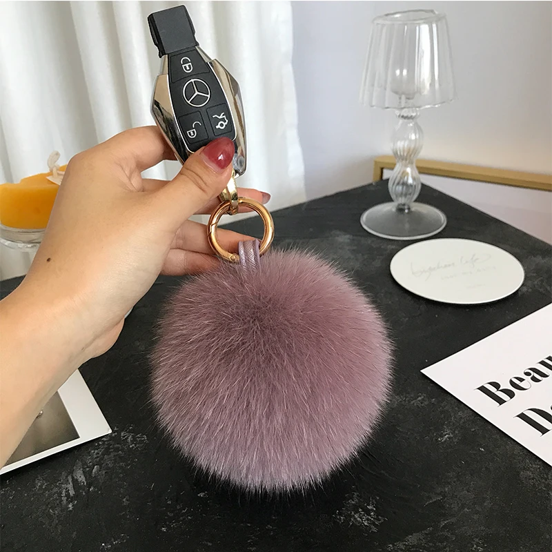 Fluffy Real Fox Fur PomPom Keychain for Women Luxury Fur Pompom Keyring Accessories Bag Charm Emo Trinket Jewelry Gifts