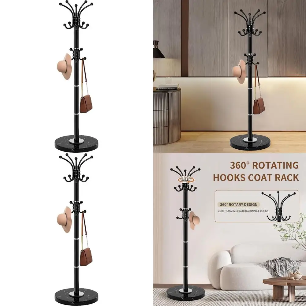 

Прочный 360 ° Вращающаяся вешалка для одежды с 16 крючками, основание из натурального мрамора, белая вешалка для прихожей (черная)