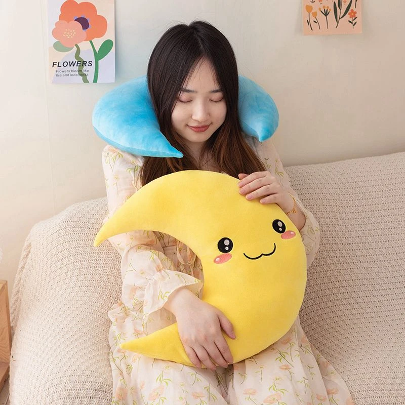 30 センチメートルかわいいムーンスターぬいぐるみ枕人形かわいい睡眠ソフト枕人形黄色青人形送信子供の誕生日クリスマスギフト