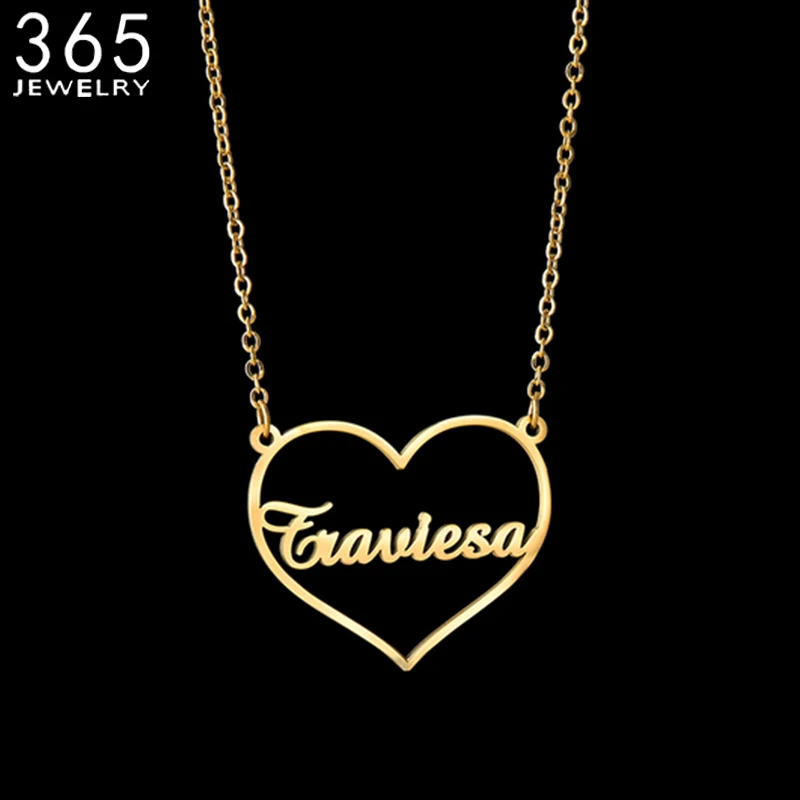 

Custom Letters Nameplate Chain Heart Pendant Stainless Steel Personalized Name Necklaces for Women Anniversary Gift Jewelry