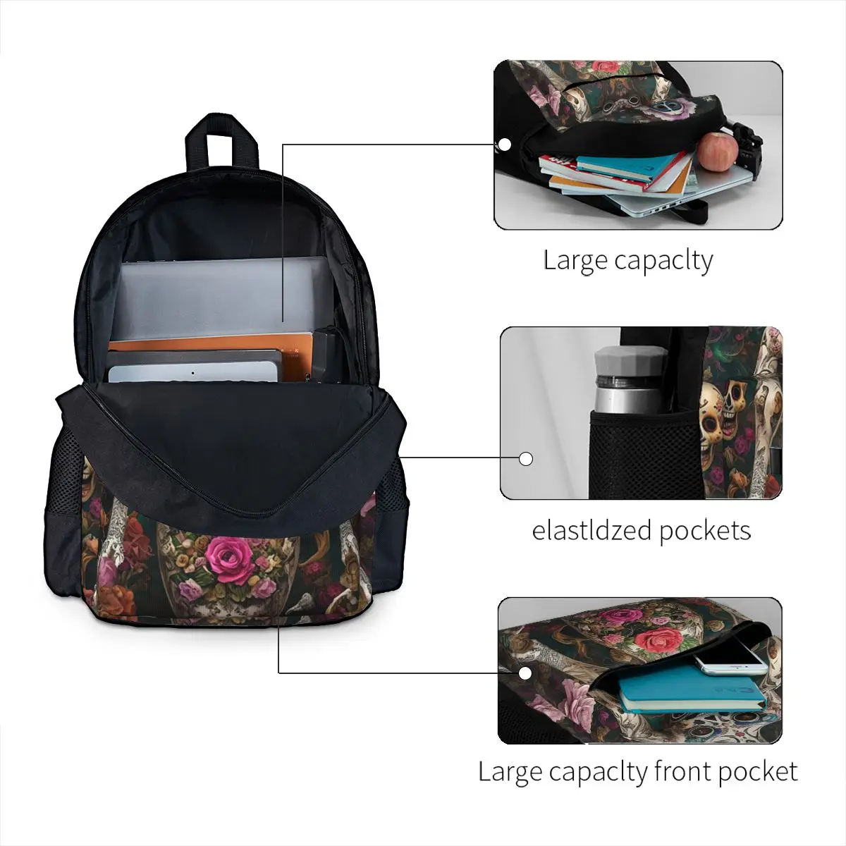 

Mexican Catrina Girl Day Of The Dead Sugar Skull Backpack Hot Sale Daypack Large Capacity Children BookBag for Men Women