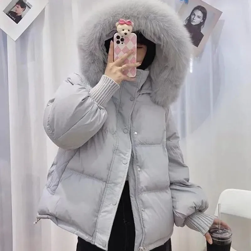 

Fox Big Mao Collar Down Jacket Women's Short Overcoat Hooded Thicke Warm Parker Coat Winter New Korean Loose Sweet Bread Clothes