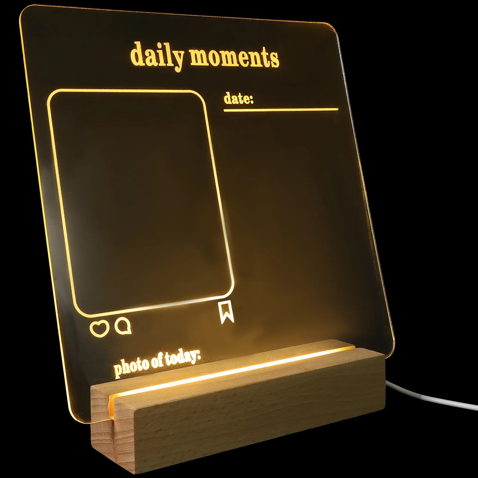 LED Acrylic Dry Erase Board with Built in Light Transparent Message Board for Office Home School Desktop Decoration