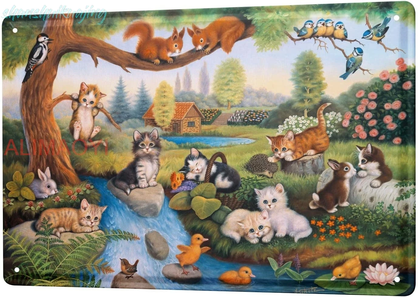 LEotiE SINCE 2004 Tin Sign Metal Plate Decorative Sign Home Decor Plaques 30 x 40 cm Cat Breed Cat Rabbit Squirrel Bird sign
