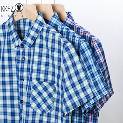 New Men's Casual Plaid Short Sleeved Lapel Shirt for Summer Fashion Comfort No Ironing Wrinkle Resistant Top