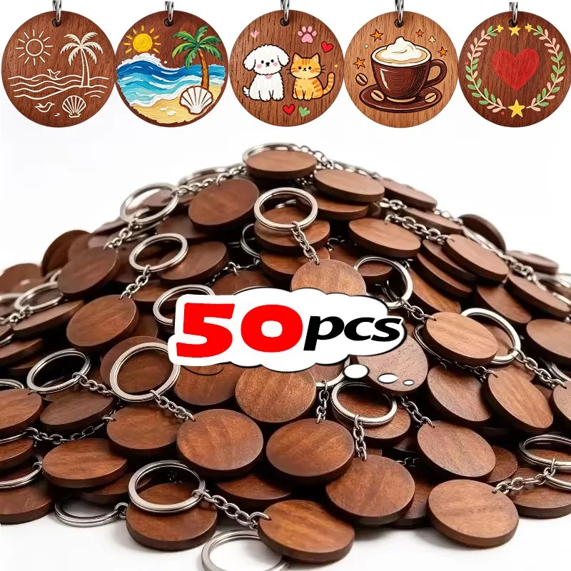 Blank Wooden DIY 3cm Round Keychains Simple Versatile Natural Wood Grain Engraved And Printed Key Tag Label Handmade Accessories