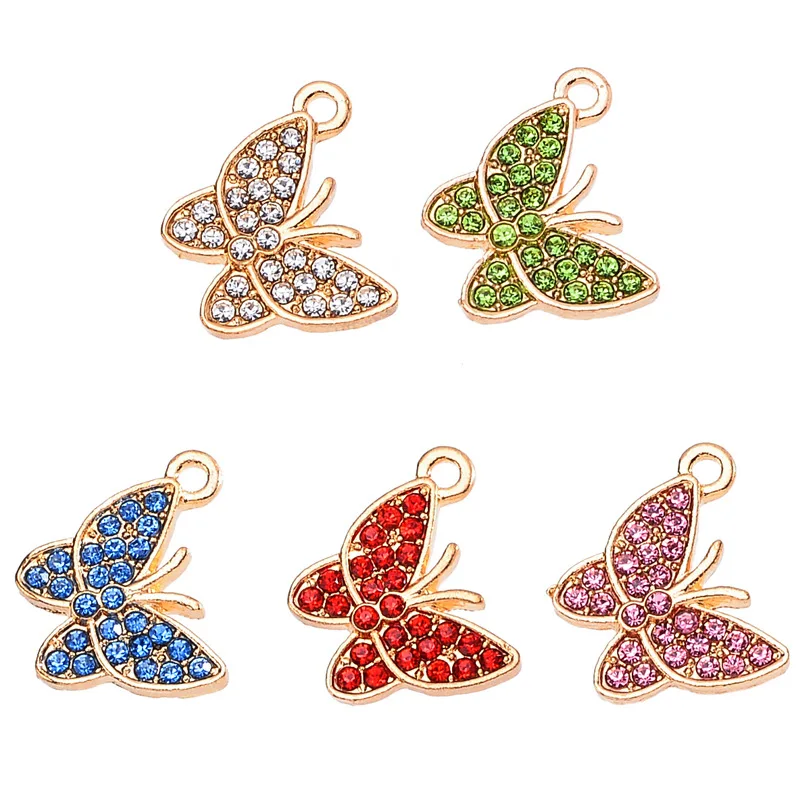 20 pcs/lot Fashion Full Rhinestone Butterfly Pendant Making Accessories Charms for Women Necklace Handmade DIY Jewelry