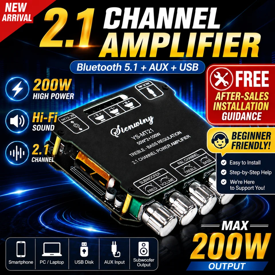 Bluetooth 5.1 MT21 Amplifier Board 2.1 Channel 200W HiFi Audio
