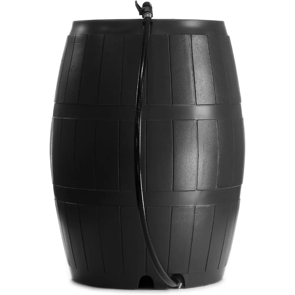 Barril de armazenamento coletor de chuva externo preto de 50 galões com bico lateral - Coleção ecológica de água da chuva