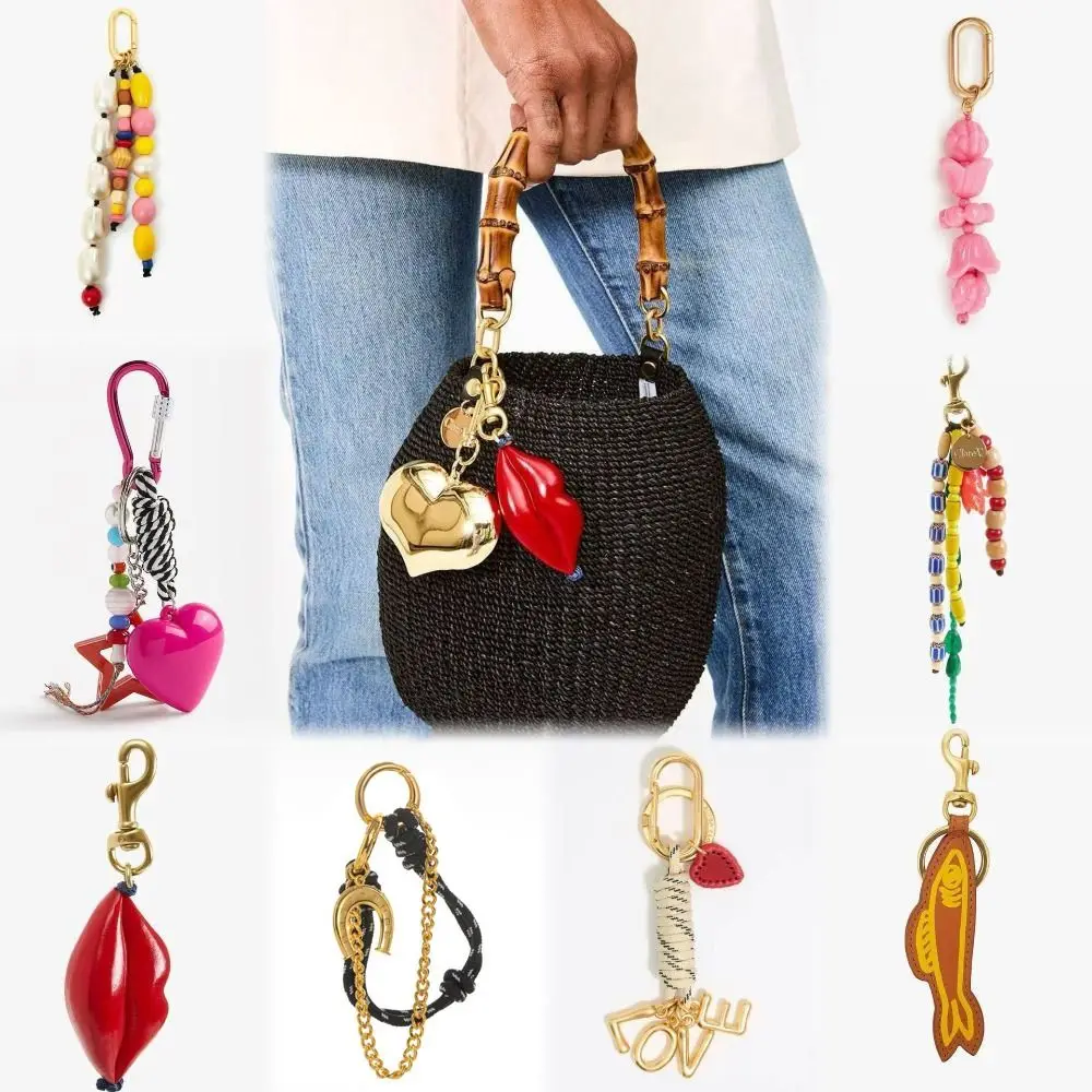

Red Lip Retro Rope Woven Pendant Geometric Contrasting Mobile Phone Pendant Fashion Car Keyring Bag Chain Charms Car Accessory