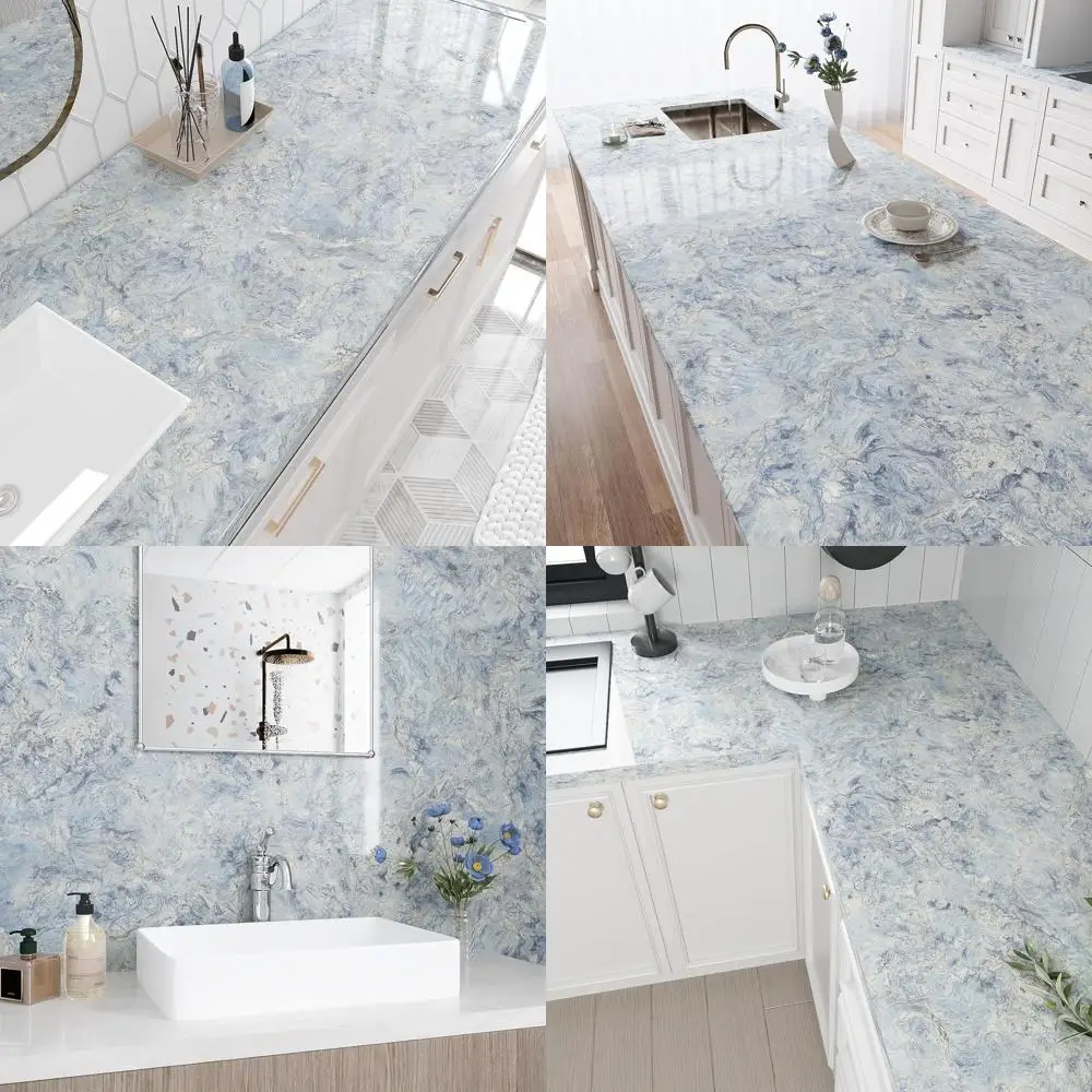 

Самоклеящаяся пленка под синий мрамор, водонепроницаемая, легко клеится и снимается, 32x354 дюйма, виниловая пленка для кухни и ванной