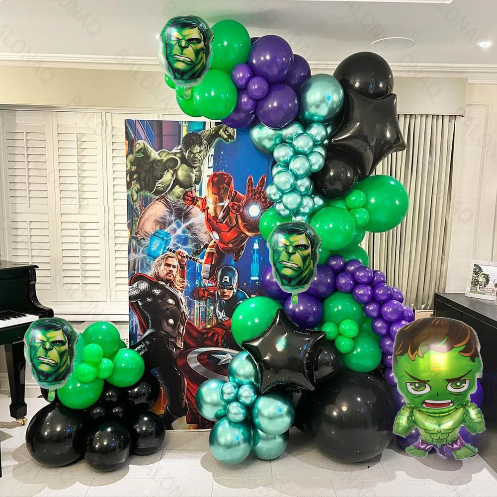 104pcs Superhero The Incredible Hulk Aluminum Balloon Birthday Supplies Birthday Latex Balloons for Kids Baby Shower Decorations