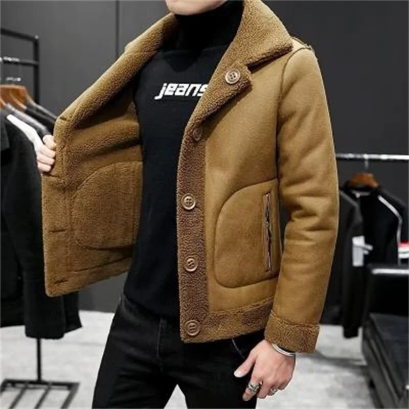 2023 Autumn and Winter New Men\'s Fashion Trend Suede Double Sided Leather Coat Jacket Men\'s Leisure Tourism Warm Coat