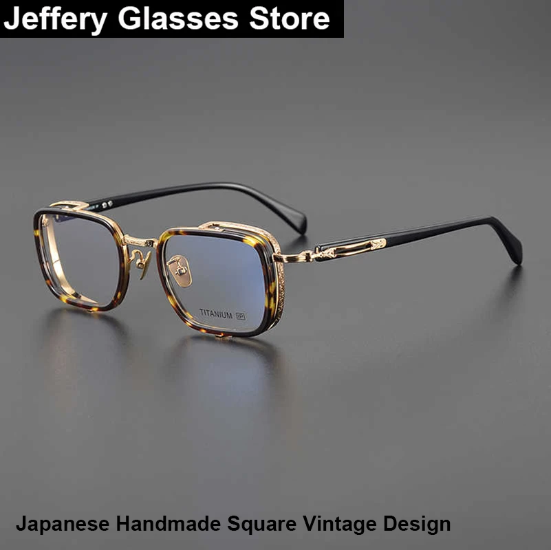 2025 Japanese Square Acetate Titanium Glasses Frame  Men Women Brand Designer Fashion Retro Carved Eyeglasses Spectacles