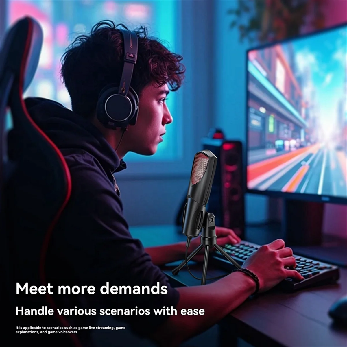 جديد 3C-Gaming ميكروفون المهنية سطح المكتب USB مكثف ميكروفون RGB ضوء البث المباشر مؤتمر الفيديو ميكروفون