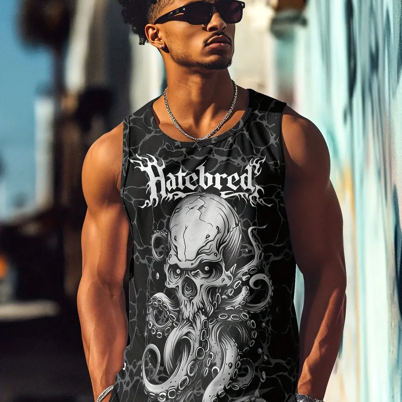 2026 Summer Retro Totem Print Round Neck Men's Sleeveless Vest, Plus Size Daily Sports Fitness Running Top