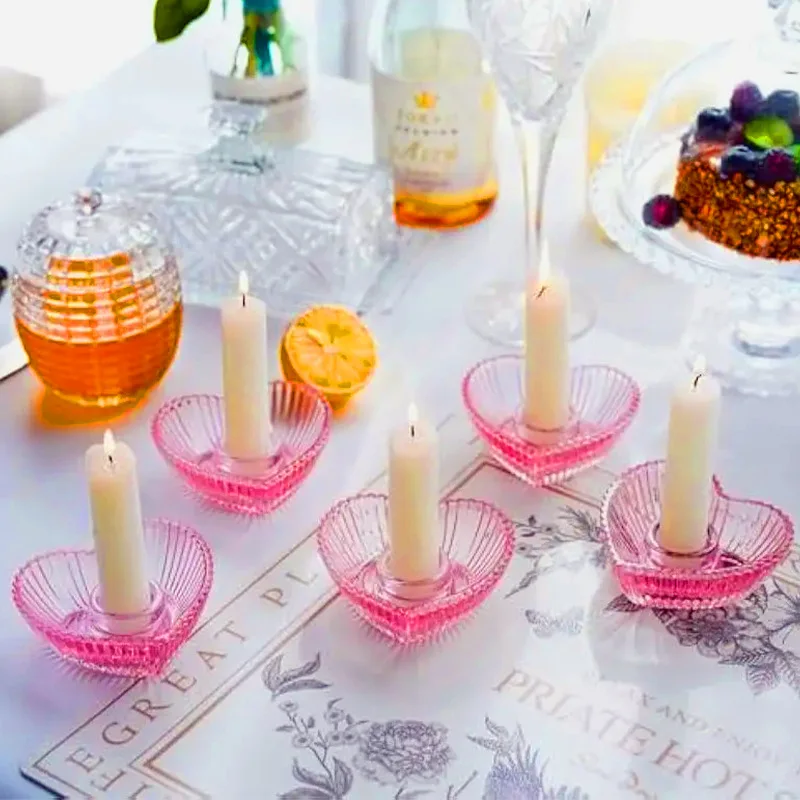 

Heart Shaped Glass Candle Holder European Style Handheld Stand for Wedding Romantic Dinner Party Table Decoration Gift