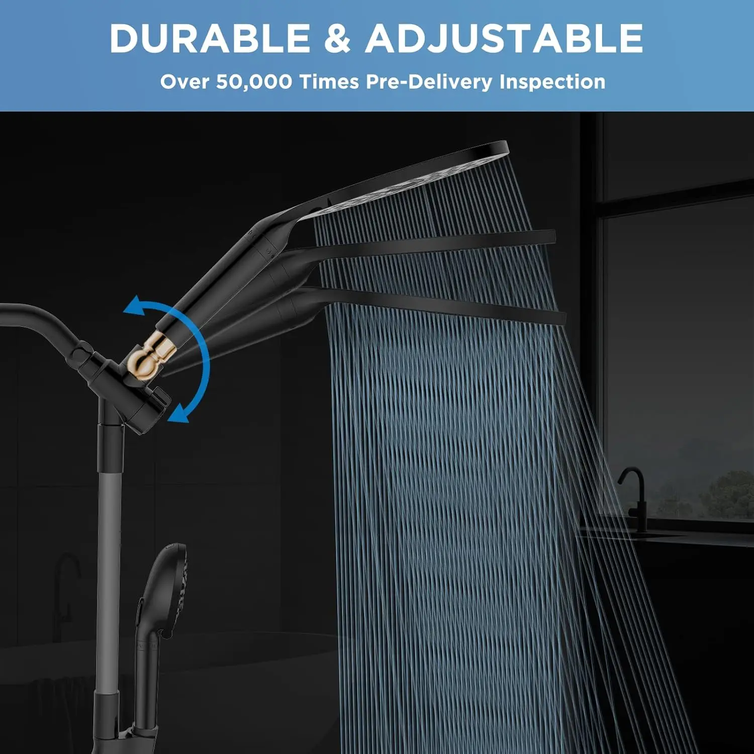 High pressure handheld shower head, adjustable bar - 8 