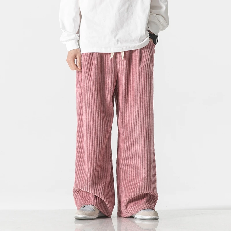 Autumn Men\'s Casual Trousers Fashion Streetwear Harem Pants Men Solid Color Vintage Corduroy Loose Wide Leg Pants Couple Trouser