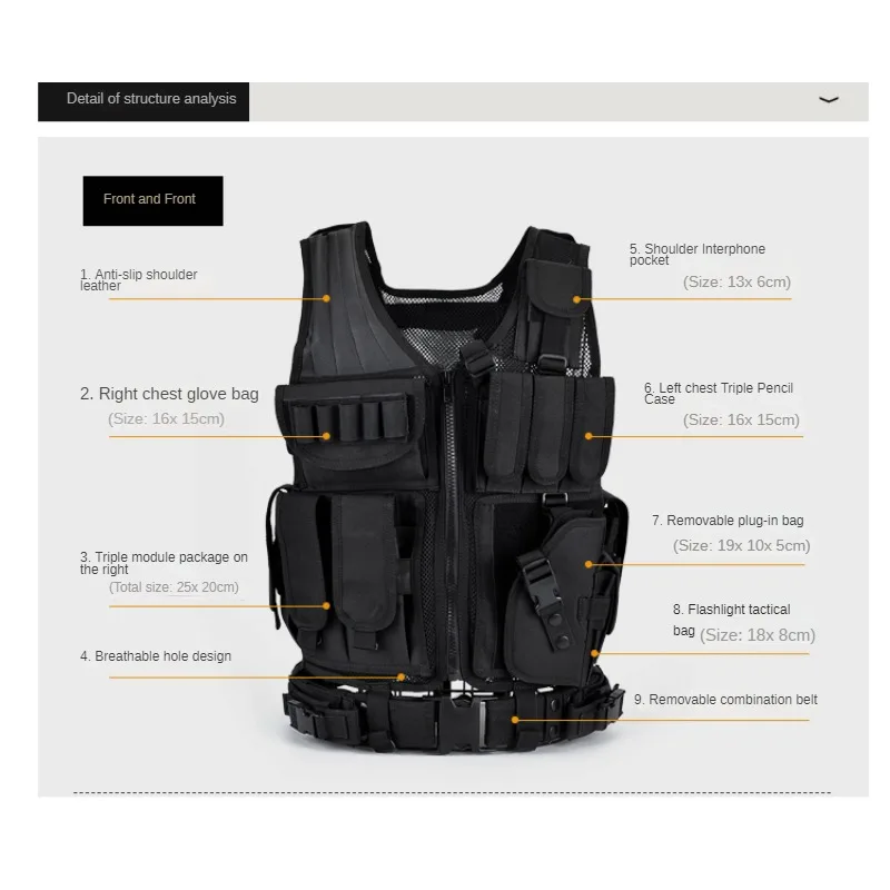 Upgraded Tactical Vest Multifunctional Stab Resistant Clothing Mesh Breathable CS Fans Outdoor Safety Bulletproof Training Vest