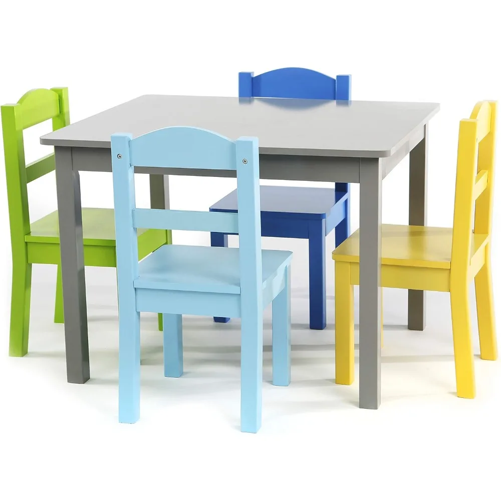 

Grey/Blue/Green/Yellow Kids Wood Table and 4 Chairs Set