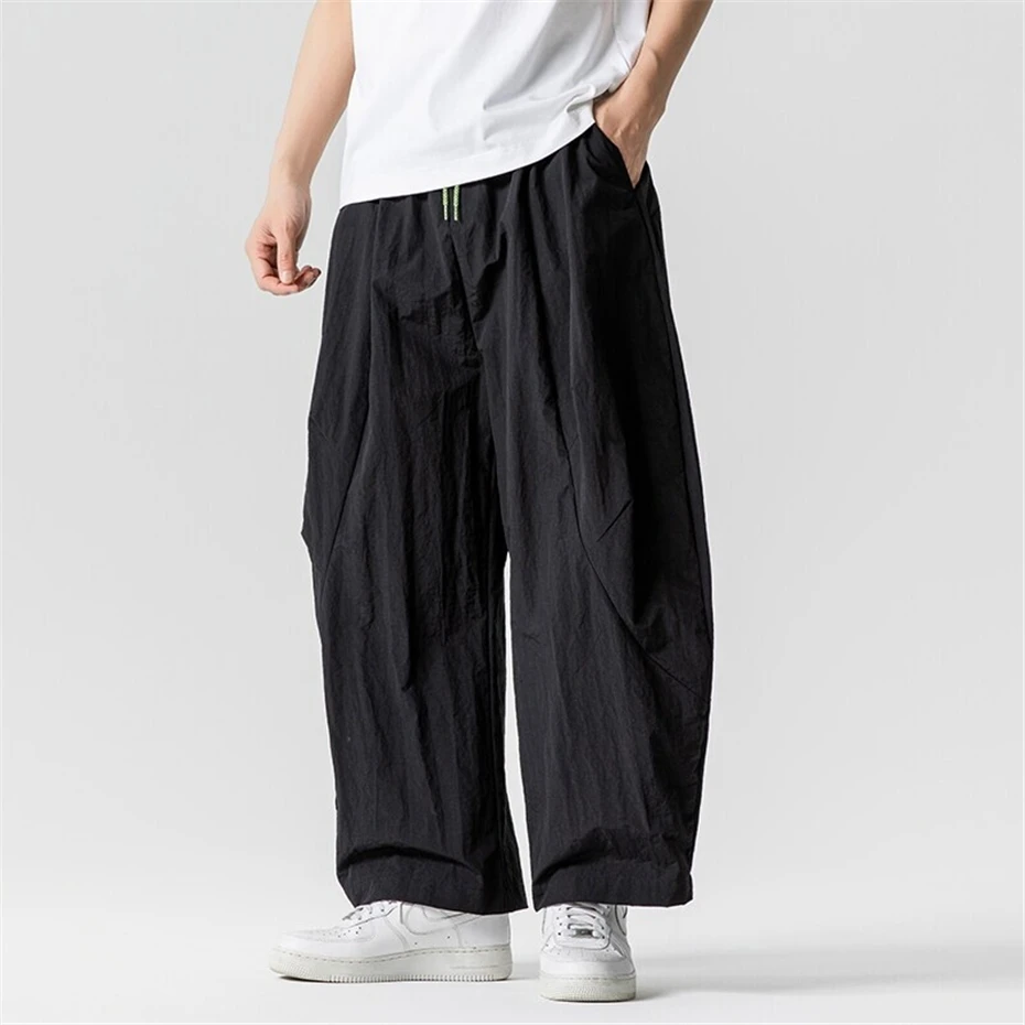 Large Size Thin Pants Mens Summer Vintage Paratrooper Trousers Men Harajuku Japan Style Elastic Waist Baggy Casual Pant Male