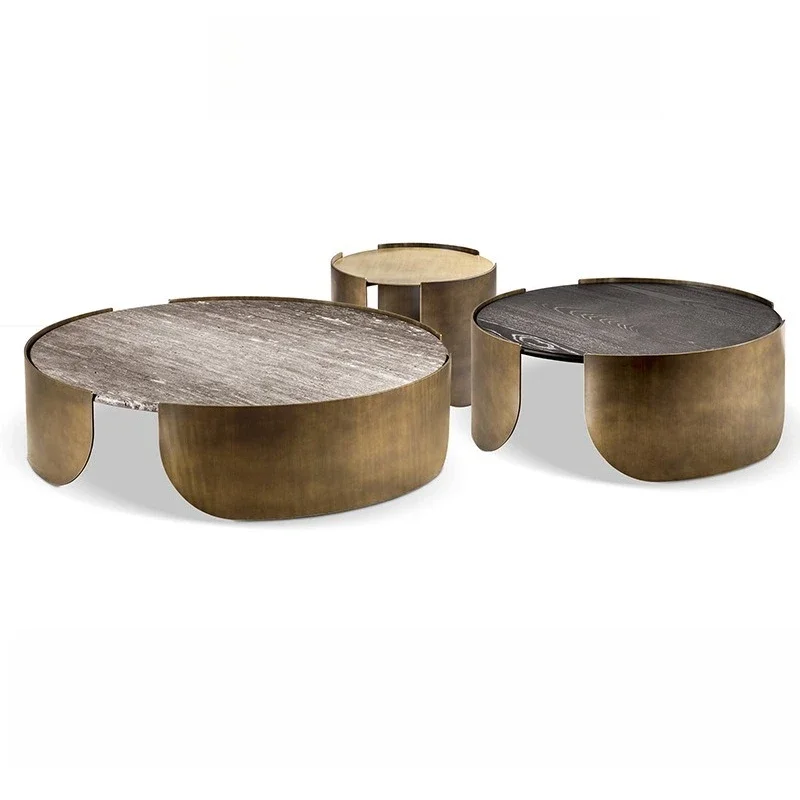 

Italian light luxury Cantori designer coffee table size round table modern simple living room high and low combination side tabl