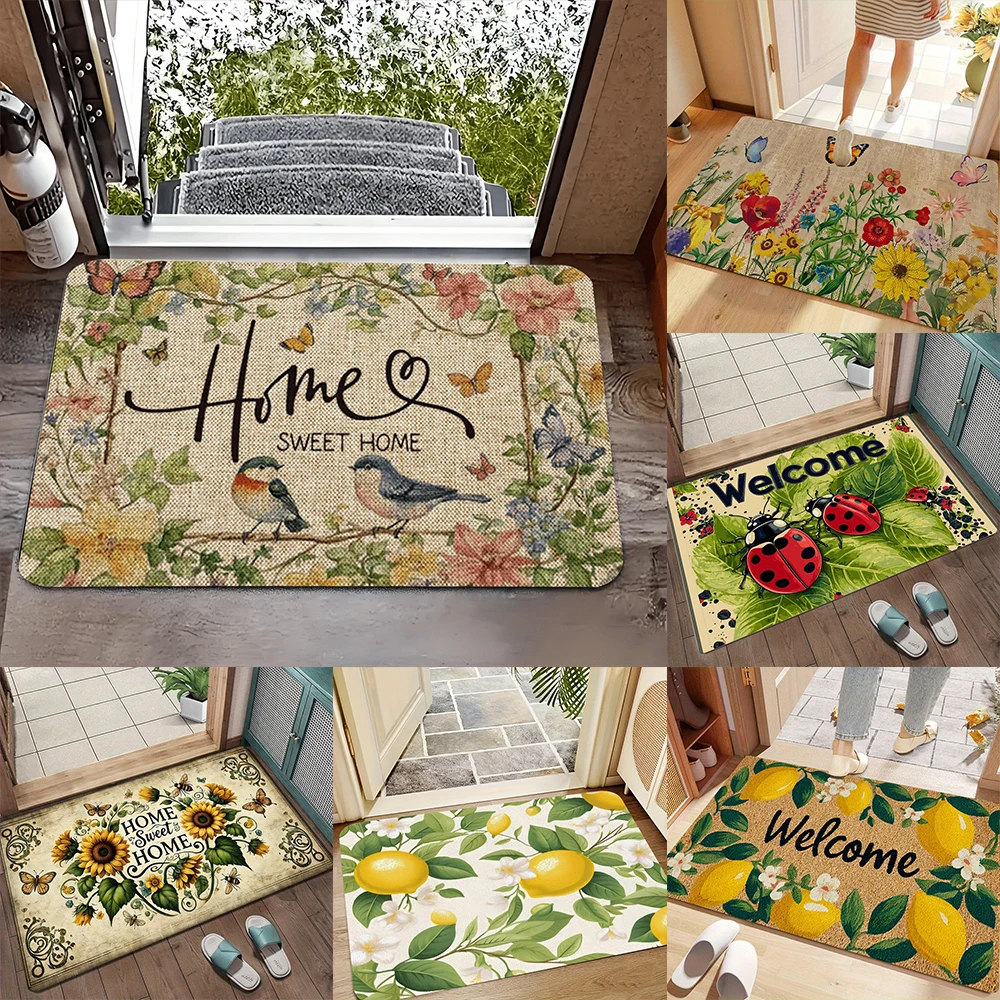 2D Flat-1pc Colorful Doorway Welcome Mats , Suitable for entrance, kitchen, living room, rectangular carpet decoration.