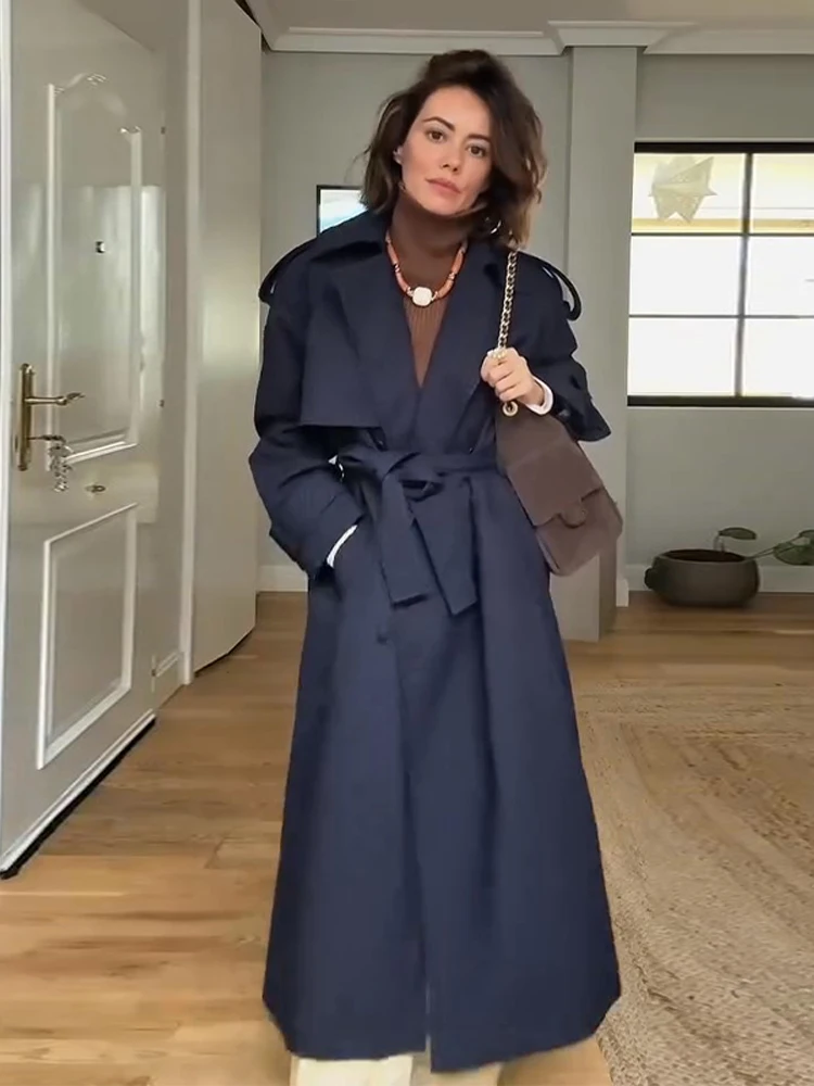 

﻿ Fashion Striped Women's Trench Coat With Belt Lapel Double Breasted Long Female Windbreaker 2026 Spring Autumn Lady Outerwear
