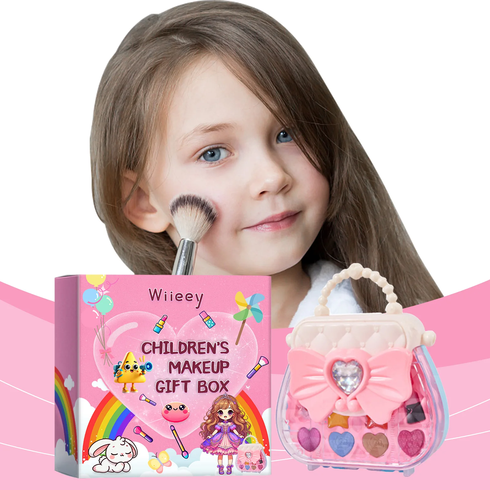 Children DIY Pretend Play Makeup Box Toy Simulation Princess Cosmetics Girls House Lipstick Eye Shadow Blush Set Gift