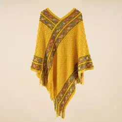 A woman's shawl autumn and winter women's loose sweater sweater woman's shawl hood cape ethnic tassels