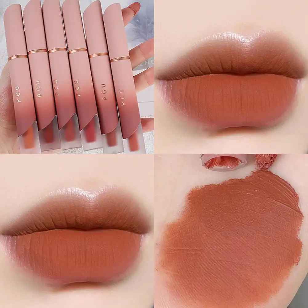 Lippen schlamm matt Lippenstift Mädchen Lip gloss nackt Antihaft wasserdicht Lippen schlamm 6-Farben Lippenstift Kosmetik Tasse dauerhafte Mädchen Feuchtigkeit w7q3