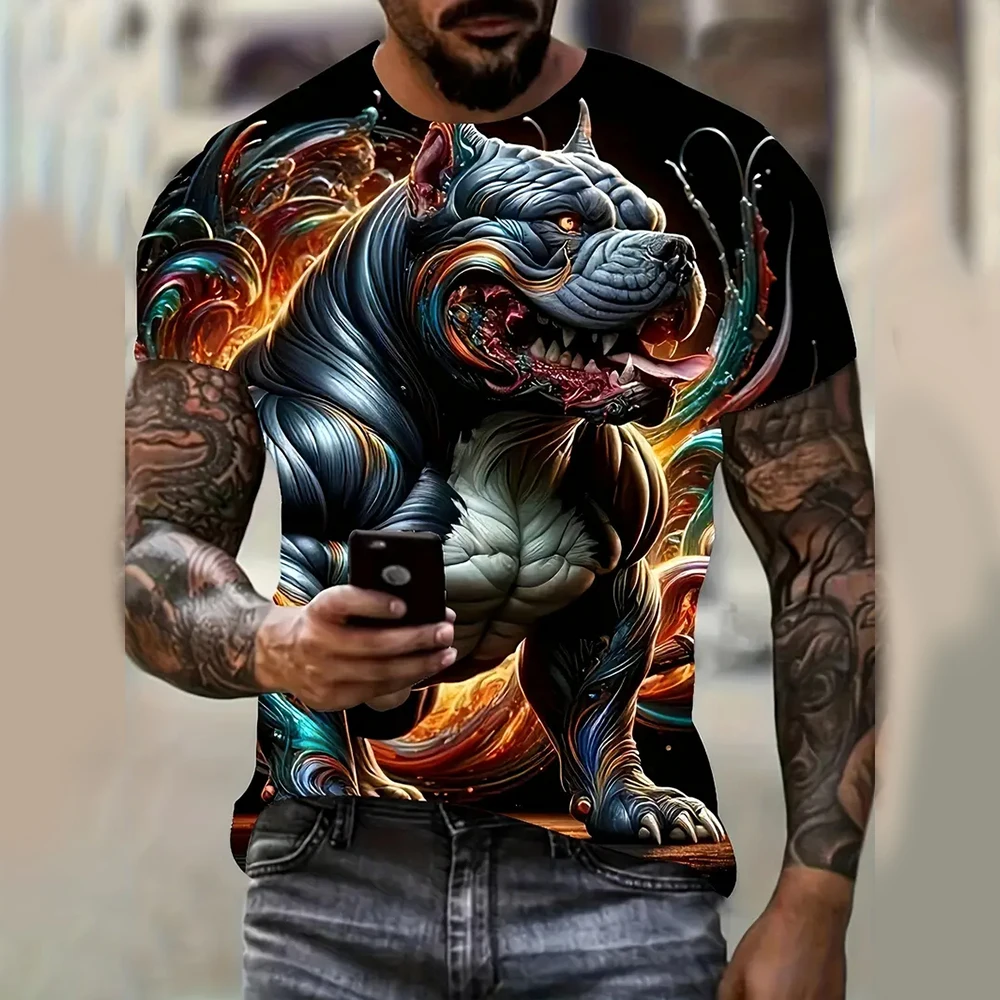 Трендовые мужские футболки с графическим рисунком Bulldog, модные летние мужские топы с круглым вырезом, мужская футболка с короткими рукавами, свободная мужская одежда большого размера