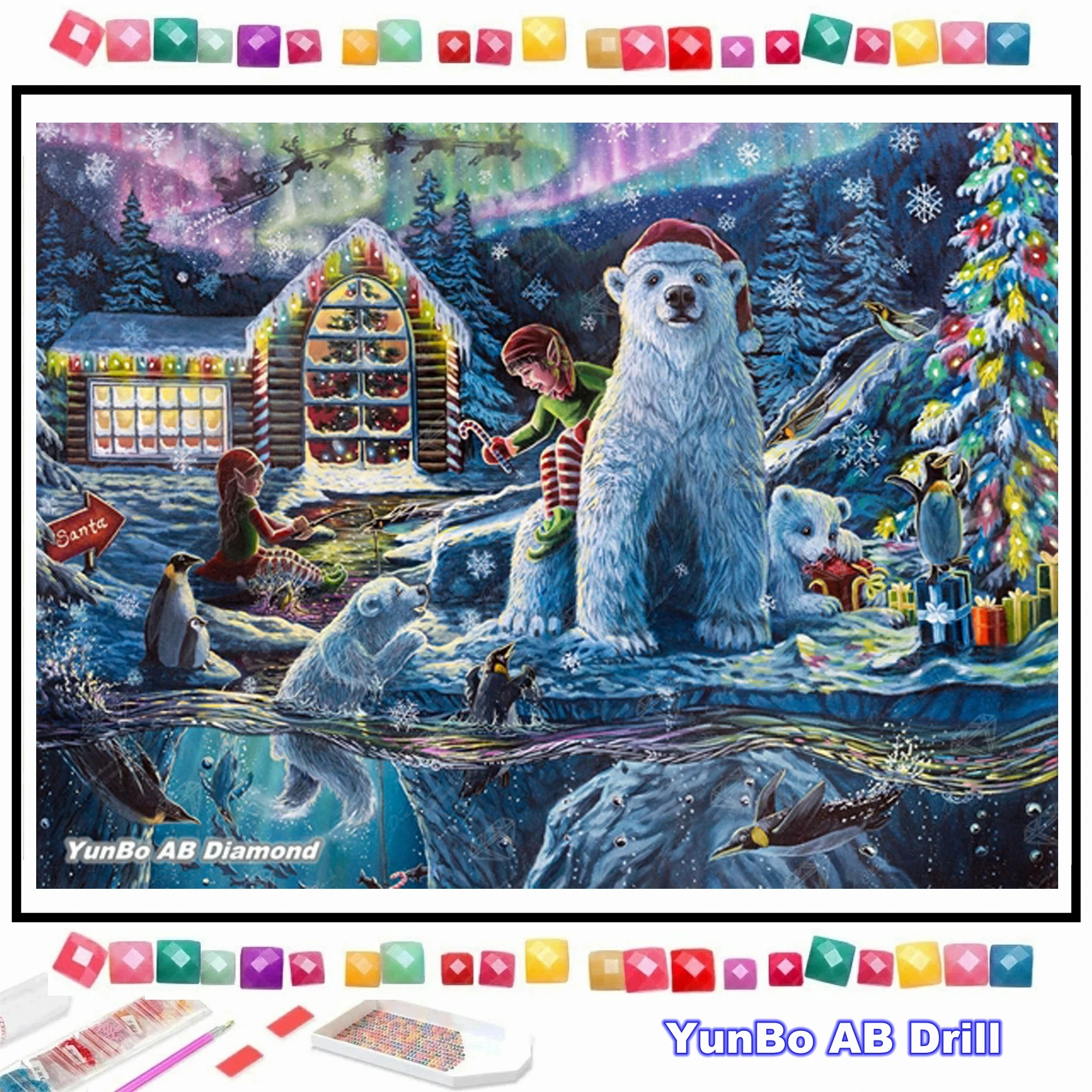 

Christmas Eve at the Workshop Polar Bear AB Diamond Painting Embroidery Cartoon Cross Stitch Rhinestones Craft Home Decor Gifts