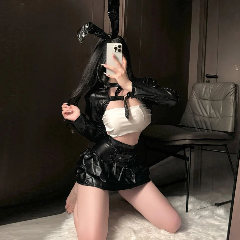 

2024 New Women Sexy Little Devil Cosplay Costume Cyberpunk Top Short Skirt Leather Combat Uniform Women Outfits Cosplay Costume