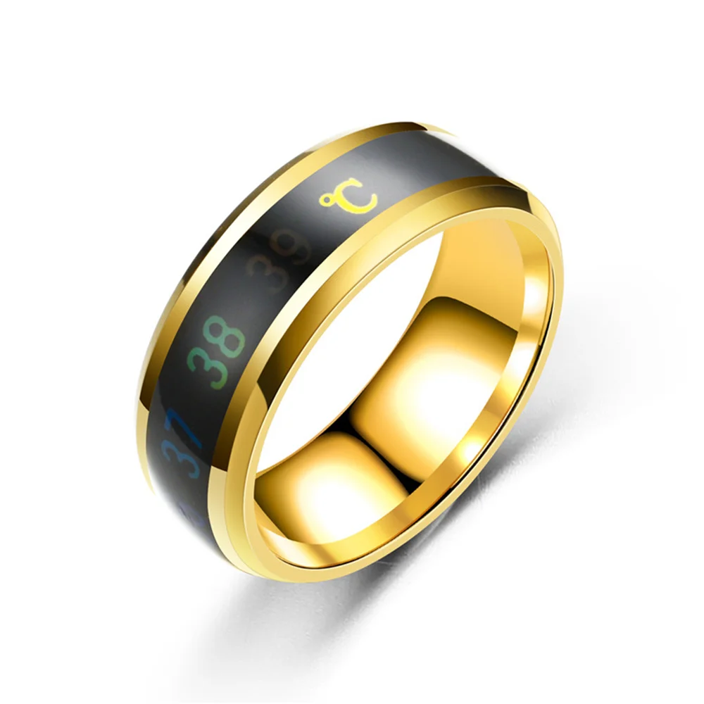 Punk Intelligent Temperature Ring 8mm Gold Silver Color Stainless Steel Smart Induction Temperature Rings for Woman Man Jewelry