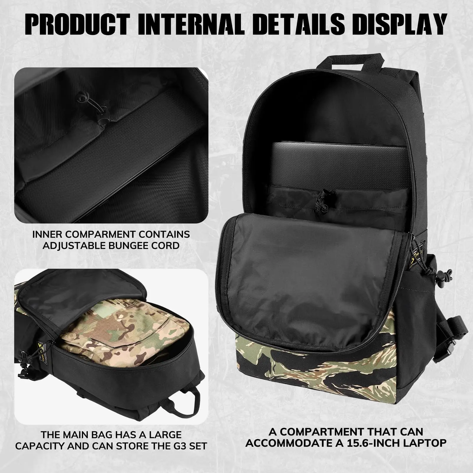 15L Tactical Backpack Water-Resistant Multiple Organizational Compartments EDC Out Bag Pack with Carbon Frame for Camping Travel
