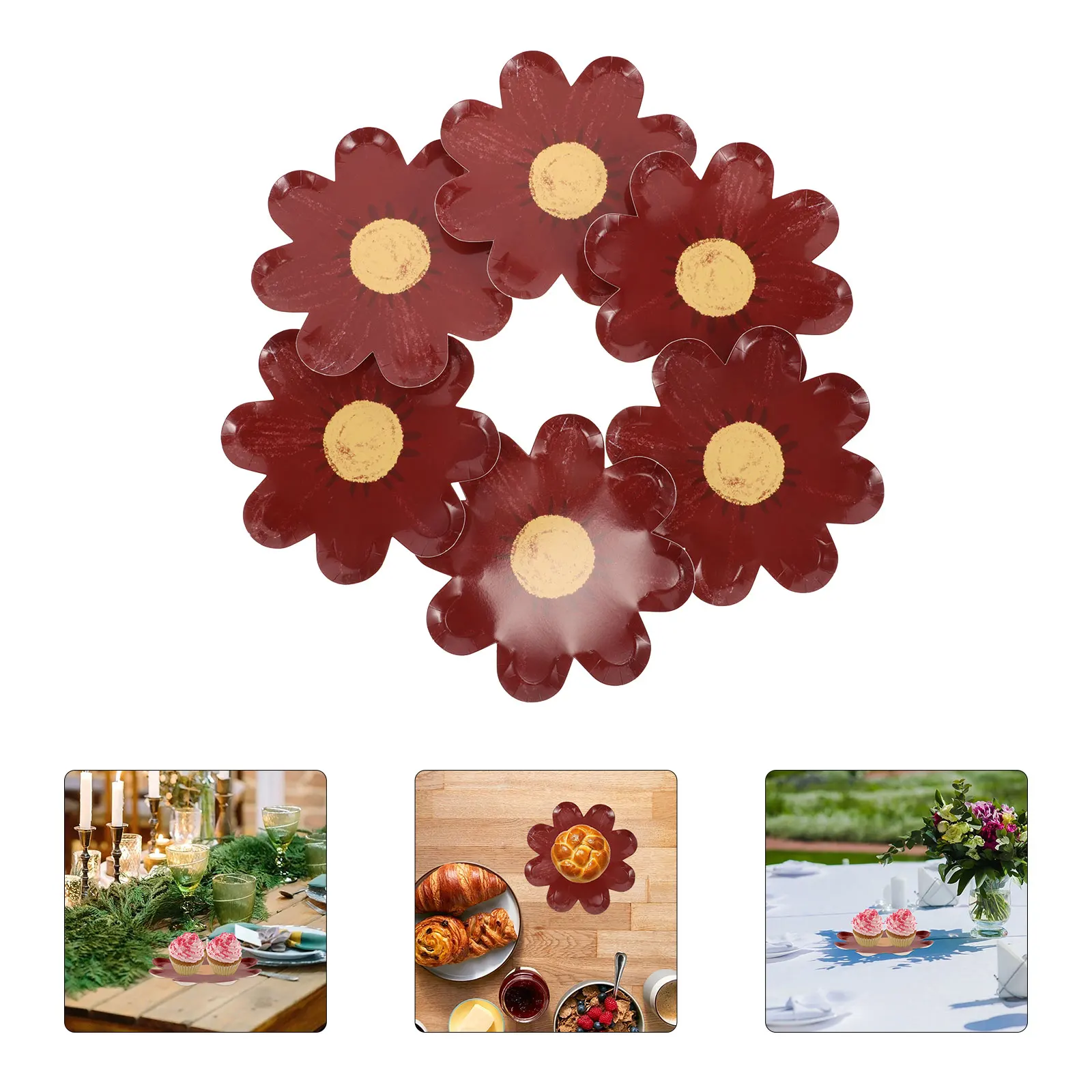 

10 Pcs Paper Plates Small Daisy Tray Boho Cake Flower Shower Red Disposable