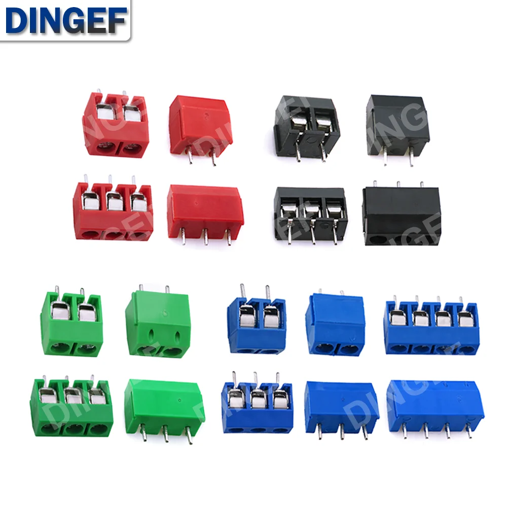 10PCS PCB Terminal Block Connector Pitch 5.0mm KF301 Straight Pin 2P 3P Screw PCB Terminal Blocks Connector Blue Black Green