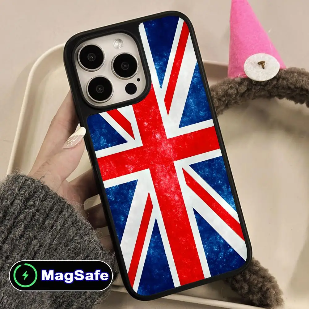 

Чехол для телефона с британским флагом Великобритании для iPhone 17, 16, 15, 14, 13, 12, 11 Air Pro Max Plus Magsafe, цветной чехол с матовой поверхностью