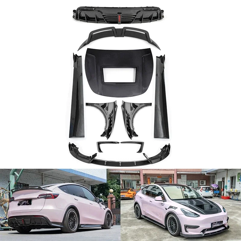 style carbon fiber front bumper transparent hood rear diffuser car body kit suitable for Tesla model Y