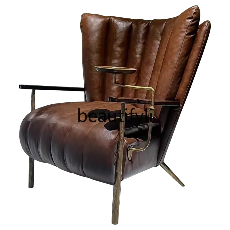 

Italian retro leather leisure chair medieval single sofa chair cigar chair