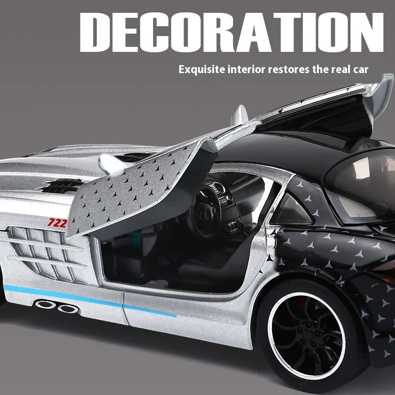 1/32 Metal Die Cast SLR Sports Car Model Simulation Sound and Light Car Model Collection with Base Holiday Gift
